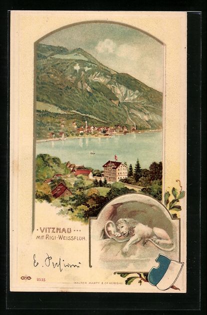 Cartoline postali: Litho Vitznau, Ortsansicht mit Rigi-Weis – Usato da Berlin venduto da bartko-reher