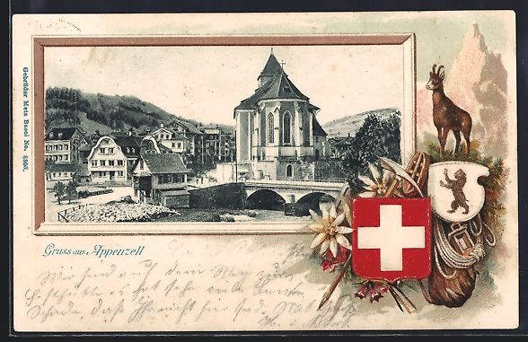 Cartoline postali: Litho Appenzell, Ortsansicht mit Wappen – Usato da Berlin venduto da bartko-reher