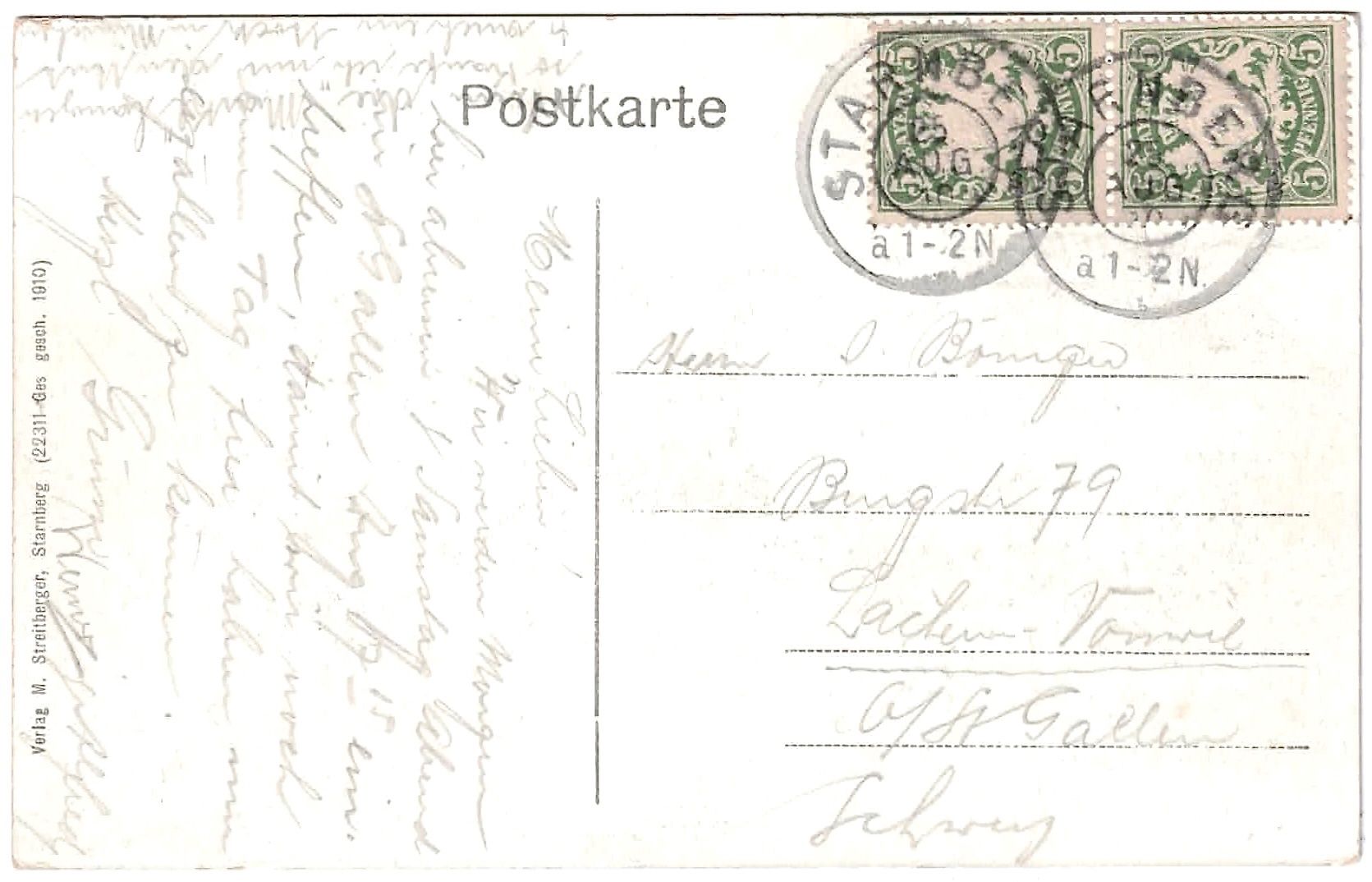 Cartoline postali: Gruss aus STARNBER ca. 1910 (D) – Usato da Oberdorf BL venduto da Hopfehuepfer 1