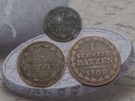 Canton Thurgau 1/2 Batrz 1808 - 1 Batz 1809 - 1 Kreuzer 1808