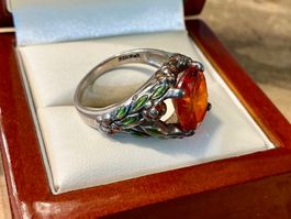 VINTAGE RING STERLING 925 CITRIN, EMAILLE, GR.57