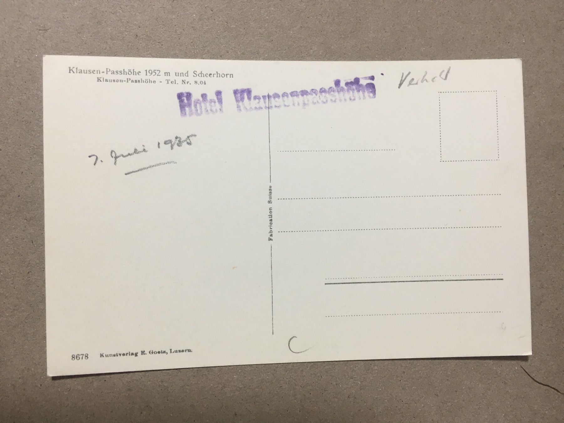 Cartoline postali: Klausen Passhöhe Hotel Stempel stark belebt – Usato da Küttigen venduto da Melisch1000 1