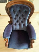 Fauteuil anglais ancien style victorien  bleu nuit