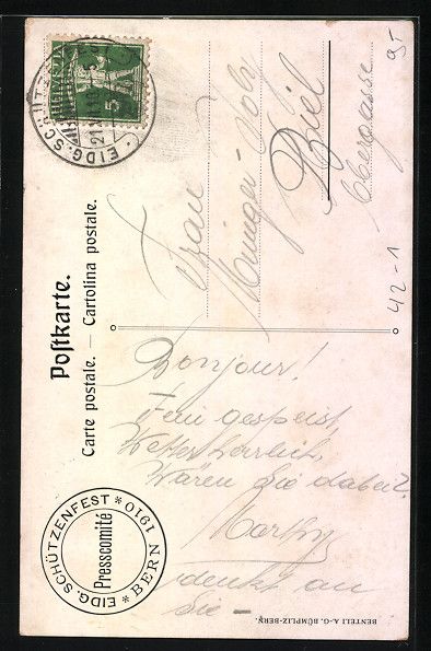 Ansichtskarten: Bern, Schützenfest 1910, Schützen mit  – Gebraucht aus Berlin von bartko-reher 1