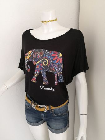 🤩BOHO-CHIC T-SHIRT SCHWARZ & ELEFANT-DRUCK NEU & D&G P.