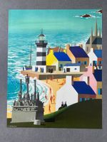 Original Vintage Poster - Bretagne - Leuchtturm und Dorf