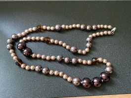 Vintage Perlenkette braun beige bernsteinfarben
