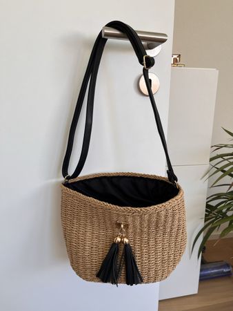 Tasche geflochten mit Henkel schwarz neuwertig