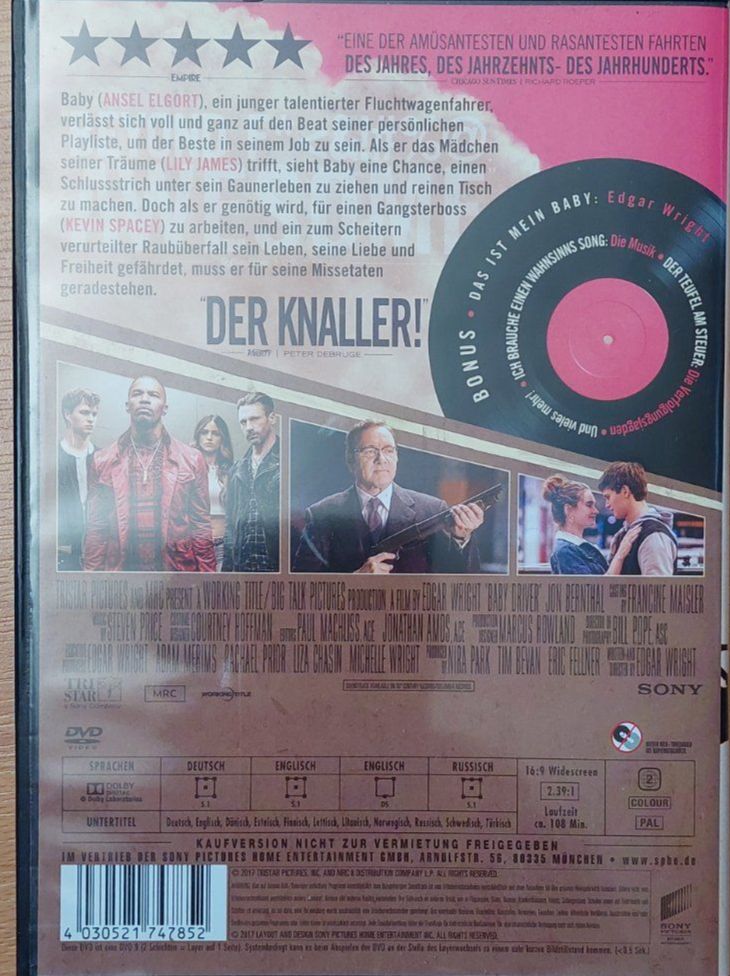 Tutti i DVDs: Baby Driver - 2017 dt.en. – Usato da Arbon venduto da mick1968 1
