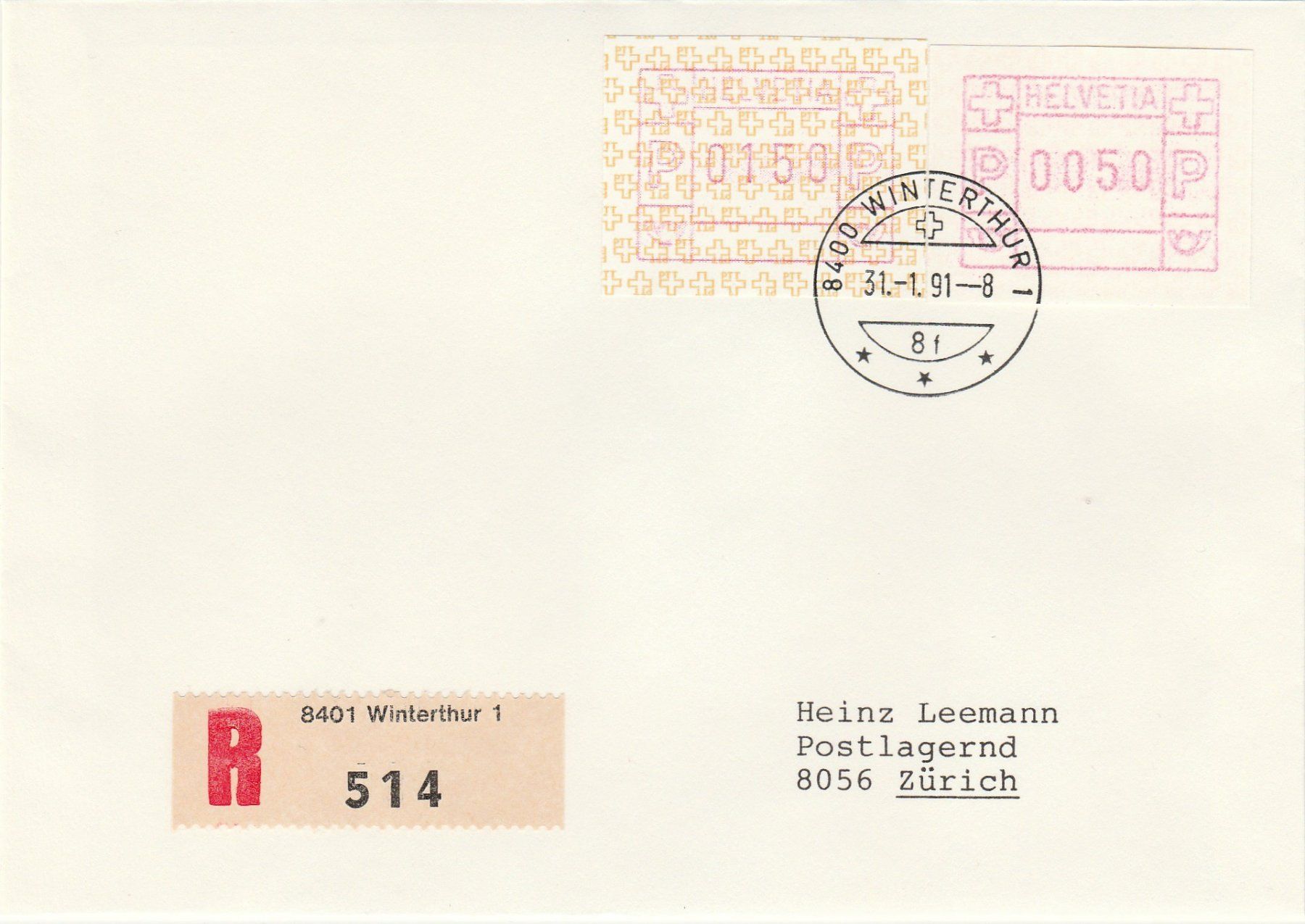 Alle Briefmarken: Gummidruck Nr. 8A auf Brief – Gebraucht aus Oberglatt ZH von Wiedmi6