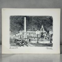 CAREL - Dessin original fusain Place de la Concorde à Paris