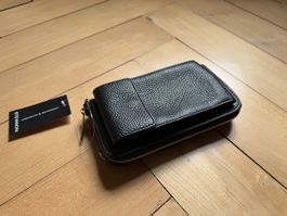 Leder Umhängetasche Portemonnaie schwarz (NEU)