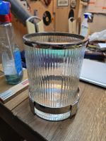 Glasiertes Glasgefäss mit Chromrand 22cm hoch (D1)