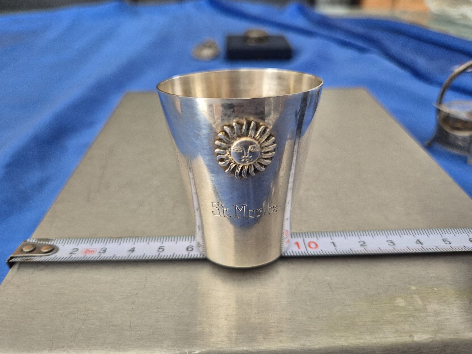 Sonstiges zum Sammeln & Seltenes: Silber Schnapsbecher St.Moritz Sonne Vintage Engadin Becher – Gebraucht aus Russikon von eunicetungol 1