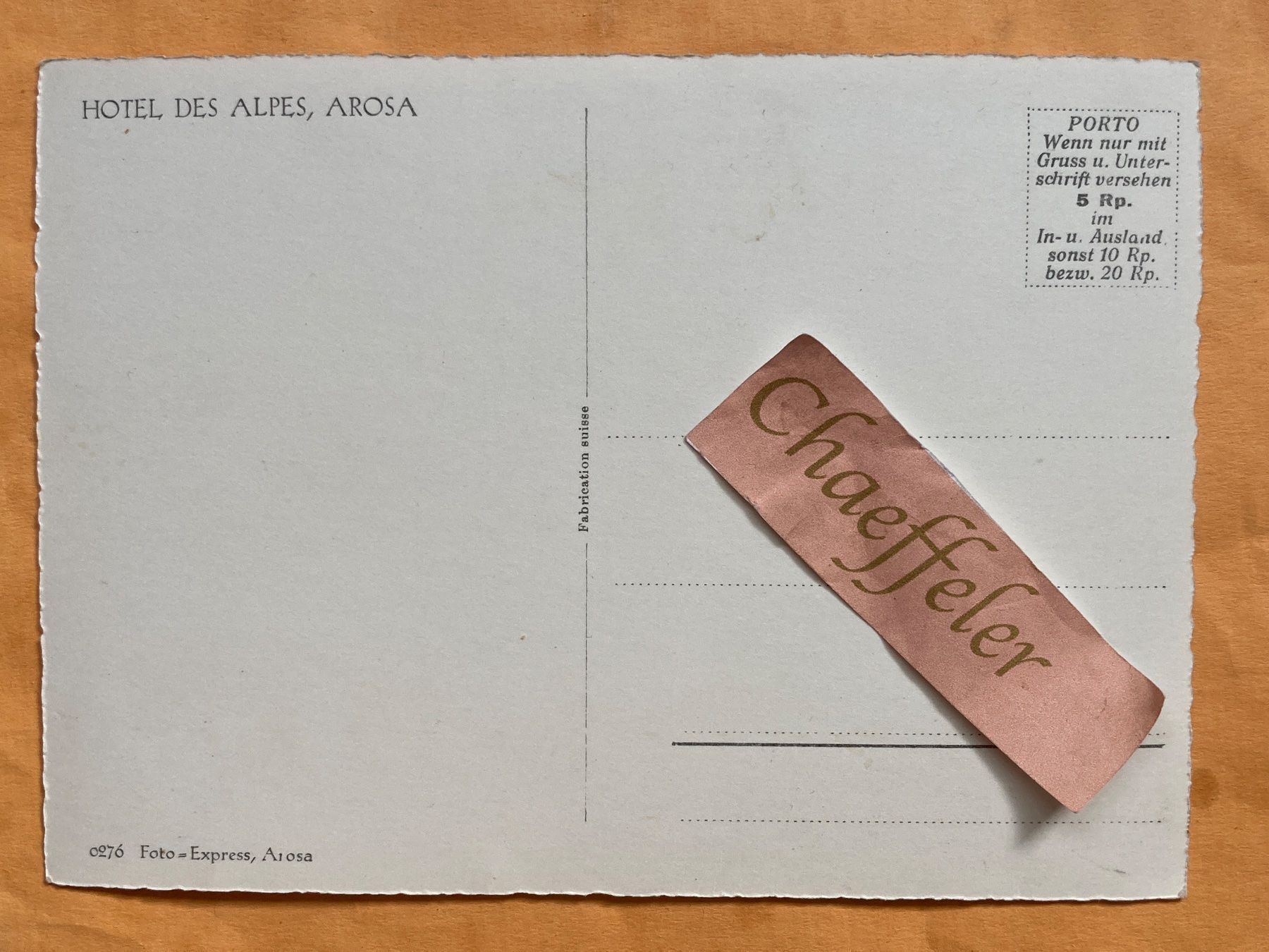 Cartes postales: Hotel des Alpes, Arosa – D'occasion à Zürich par Chaeffeler 1