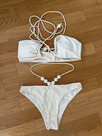 NEU Bikini Weiss mit Perlen Grösse S/M Magda Style