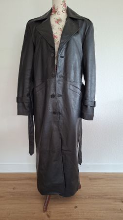 langer Leder Mantel schwarz, Trenchcoat(Lamm Nappa)