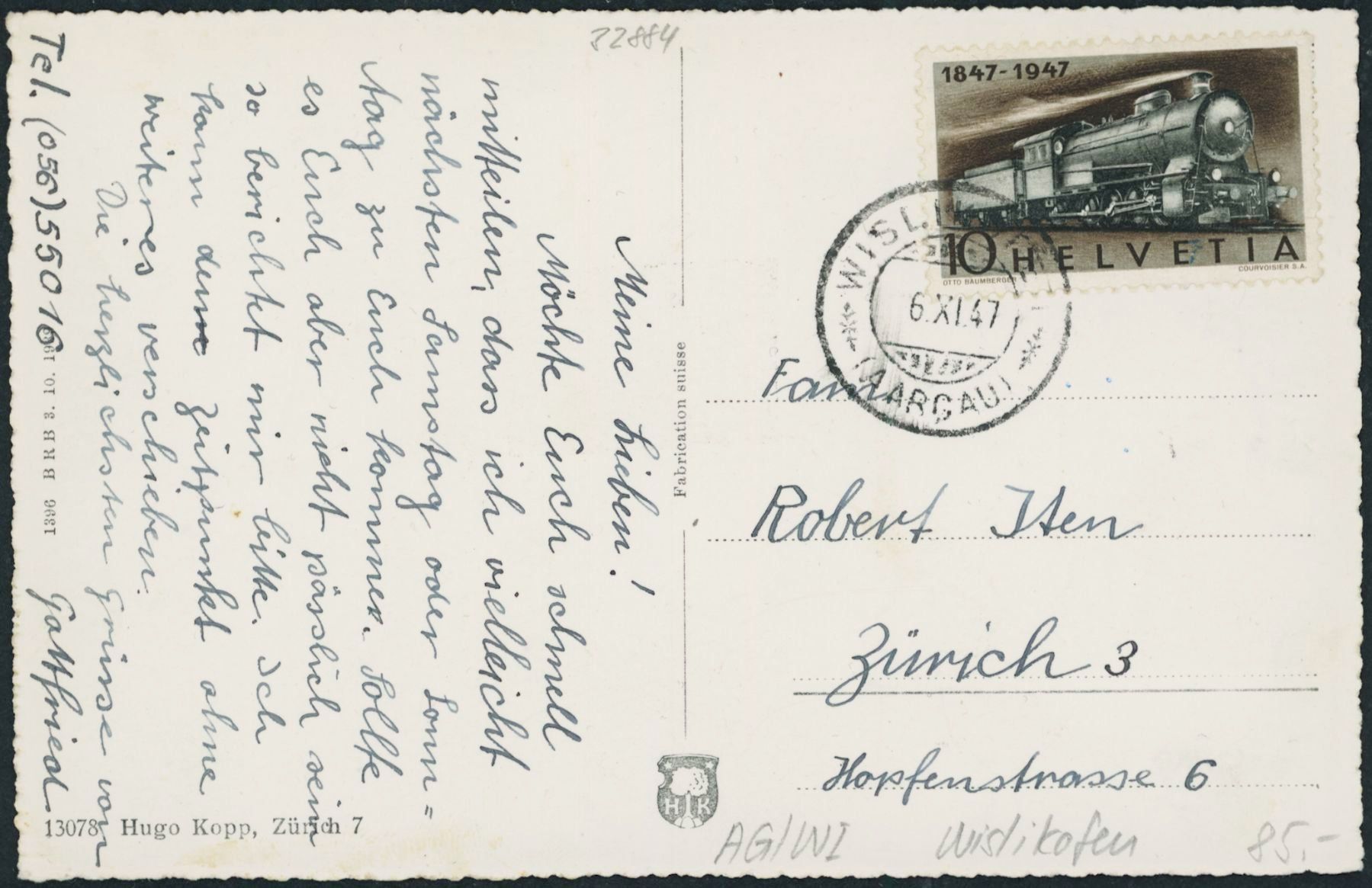 Cartoline postali: AG Wislikofen – Usato da Schindellegi venduto da stationary 1
