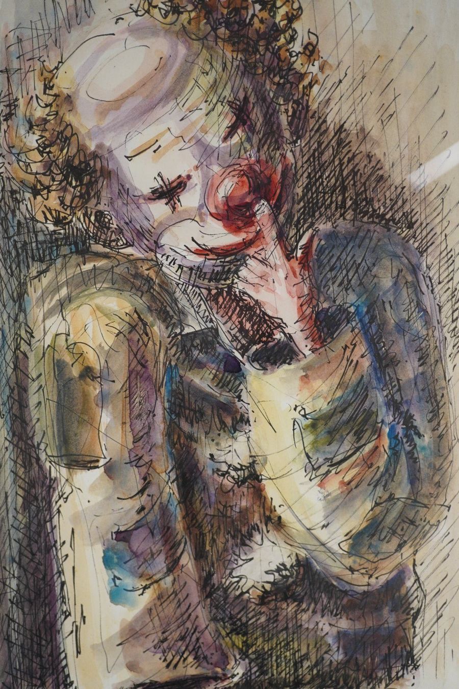 Gemälde: Original Aquarell Clown Mischtechnik (MA308) – Gebraucht aus Basel von B.W.B. 1