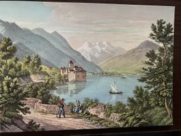 Carte postale ancienne / Dents du midi et Château de Chillon