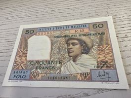 Banknote Madagaskar 50 Francs Ariary Folo guter Zustand