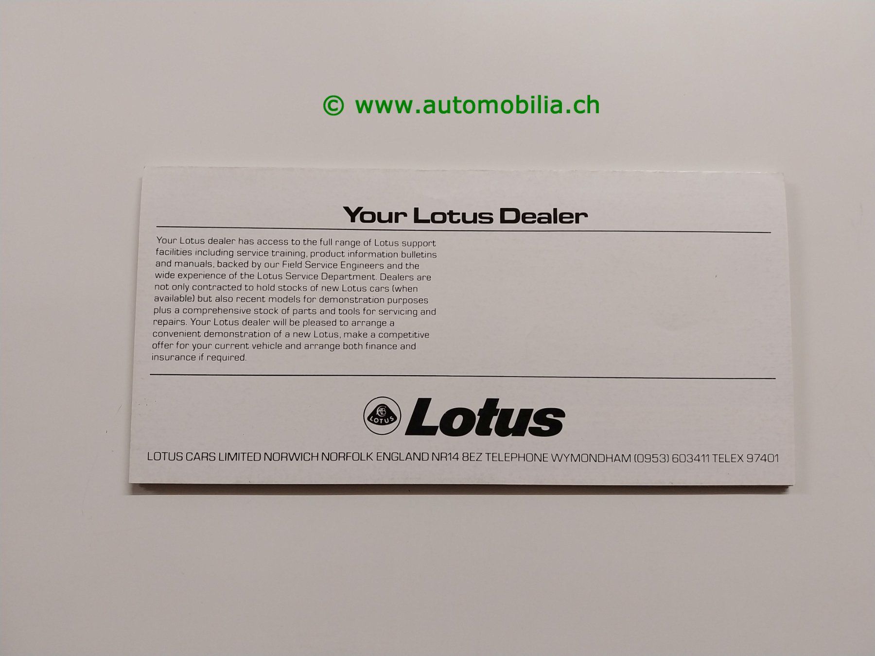 Lotus Dokumente: Lotus Modellprogramm (Elite Éclat Esprit) Prospekt englisch – Gebraucht aus Weingarten-Kalth von Bettelbruenneli 3