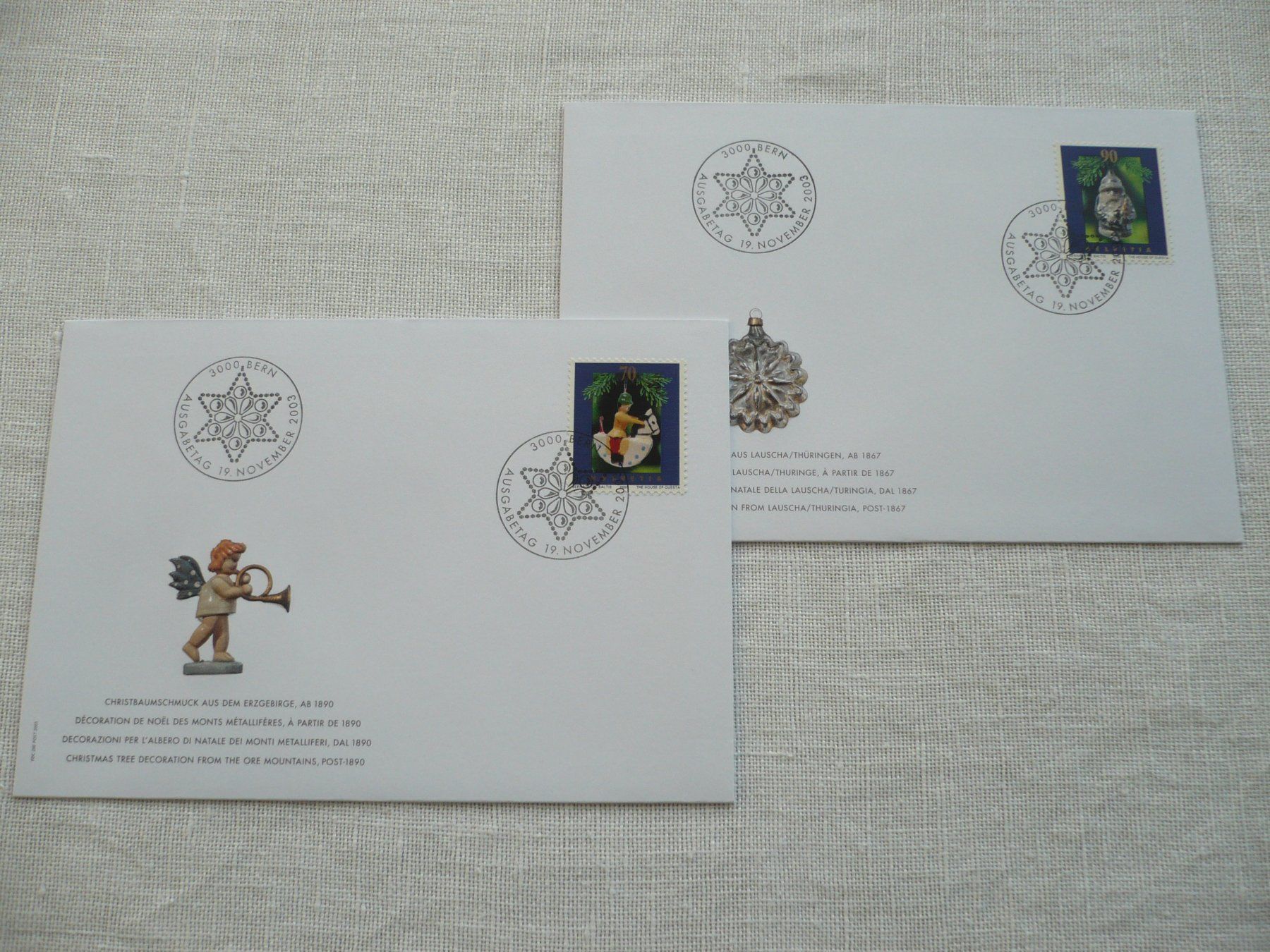 Alle Briefmarken: 2003 2 FDC Weihnachten Einzelm. SBK 1105 - 1106 – Gebraucht aus Zürich von saltandpepper008