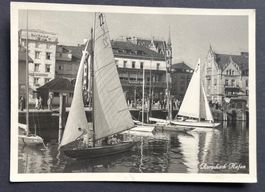 Rorschach Hafen, Hotel Bahnhof/ Segelschiffe/Fotokarte 1949