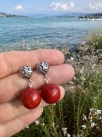 Red Coral Earrings - Sterling Silver