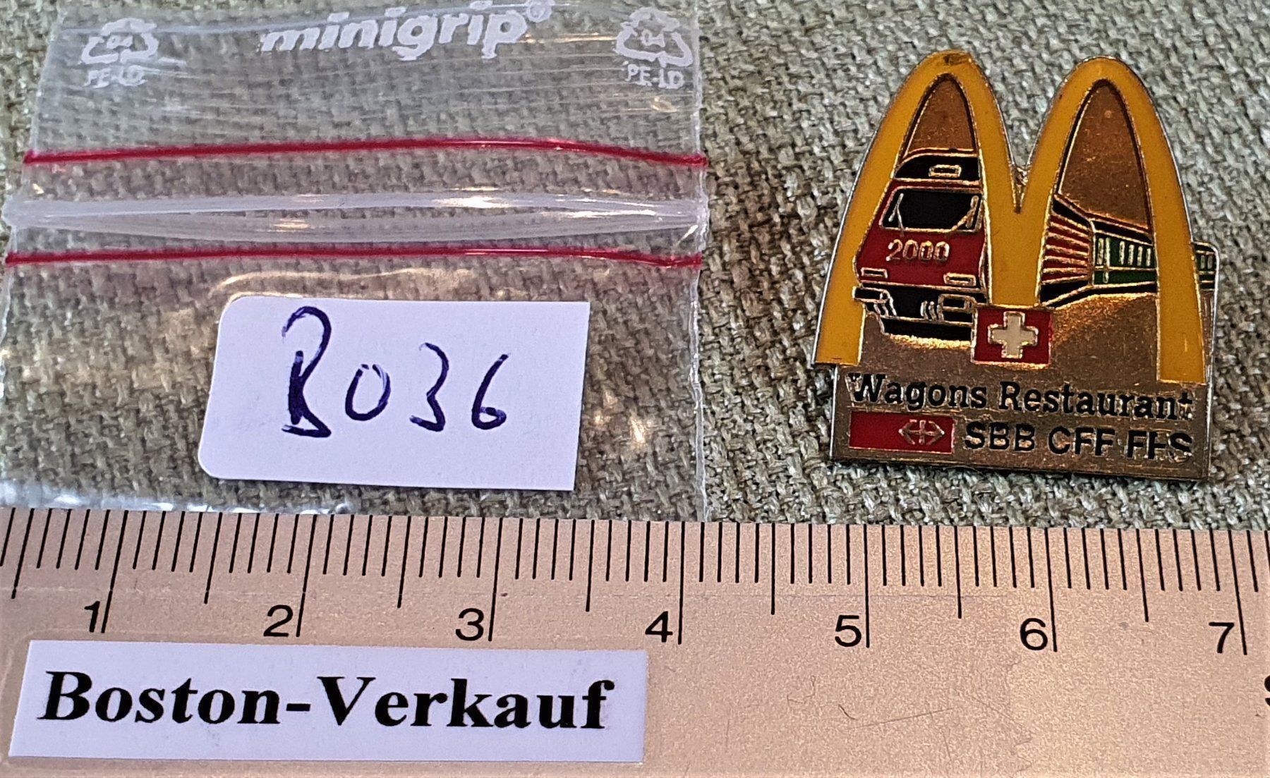 Mc Donald's Placchette & Badge: B036 - Pin SBB CFF FFS McDonald Wagen – Usato da Reinach BL venduto da Boston-Verkauf 2