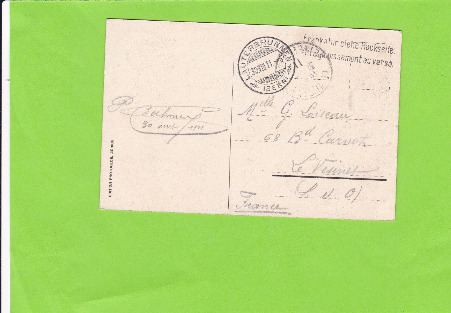 Ansichtskarten: Lauterbrunnen mit Staubbach---1911 – Gebraucht aus St. Peterzell von neckertal 1