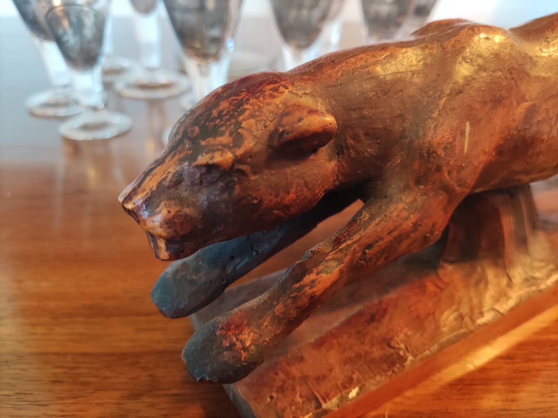 Sculture & Statue: Handgeschnitzte antike Holzskulptur Wildkatze – Usato da Solothurn venduto da Csw1 2