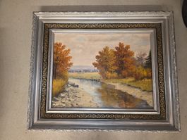 Original Ölgemälde Herbstlandschaft im Rahmen, signiert