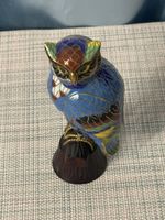 Cloisonné Eule auf Holzsockel, China, 17 cm
