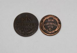 2 x 1 Kreuzer 1772 und 1816 B in sehr gutem Zustand