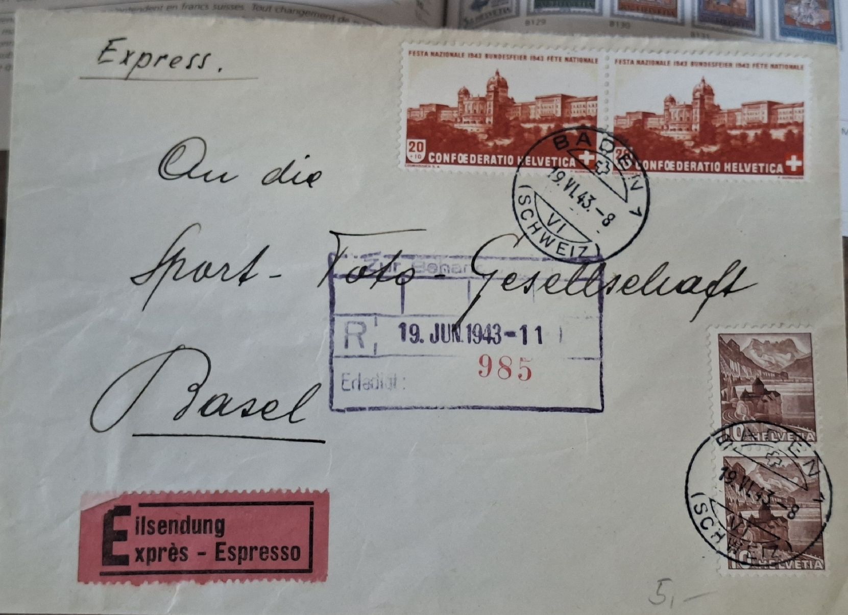 Tutti i francobolli: Bundesfier 1943 / Telegraph Eilzustellung – Usato da Balgach venduto da SIMEON27