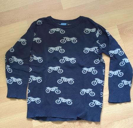 Kinder Pullover Grösse 104 Motorrad Motiv dunkelblau