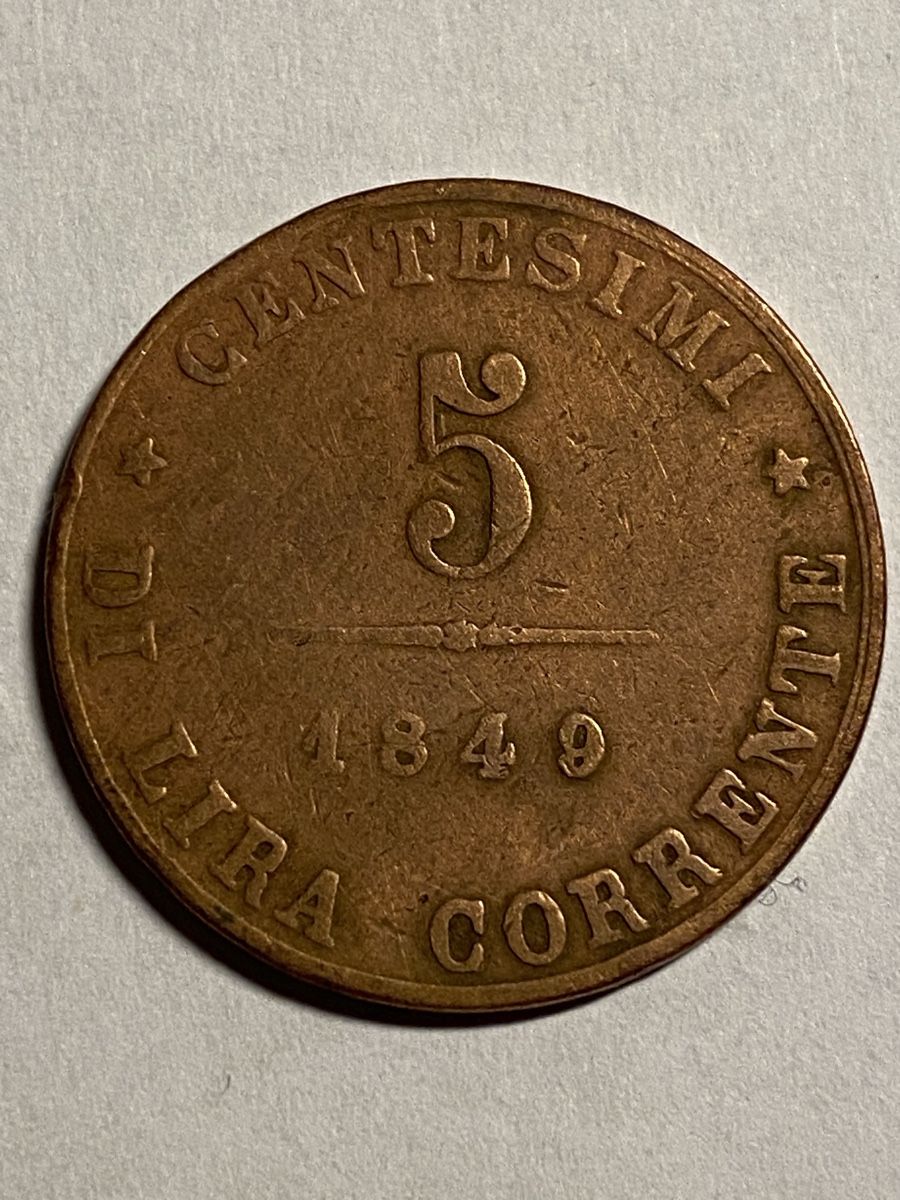 Tutti le monete: Venezia, RARE, 5 centesimi 1849 R – Usato da Corsier-sur-Vevey venduto da Ginoarturo 1