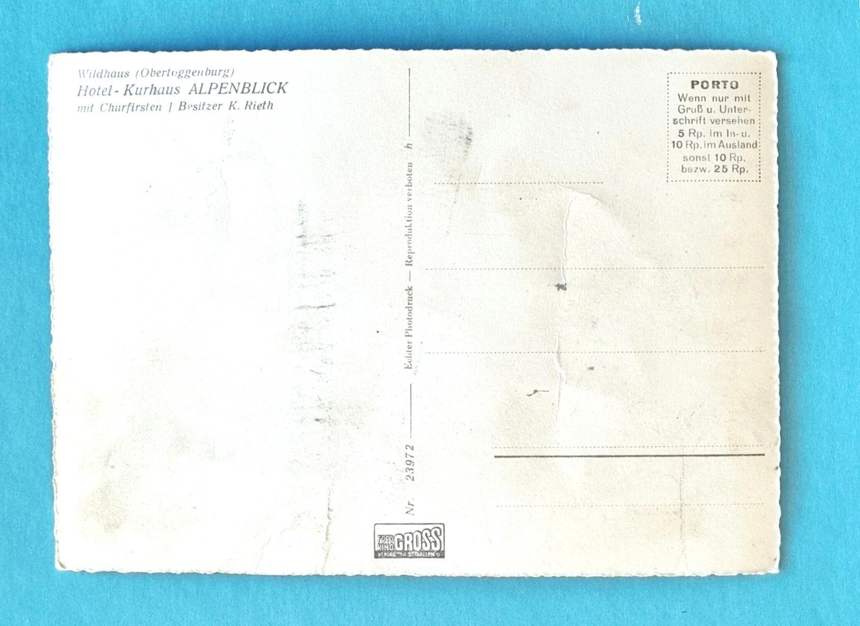 Cartoline postali: Wildhaus - Kurhaus Alpenblick - Postauto Halt – Usato da Rothrist venduto da RROENK 2