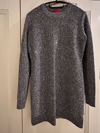 Hugo Boss Damen Pullover/Kleid, Grau mit Glitzer