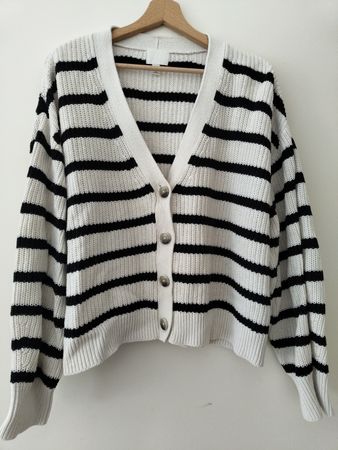 Damen Strickjacke mit Streifen weiss/schwarz Grösse XL
