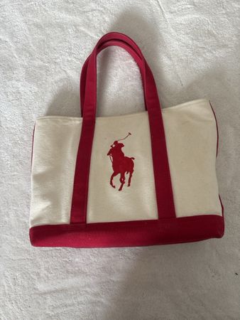 Ralph Lauren Tasche Leine rot weiss mit Polo Logo guter Zus