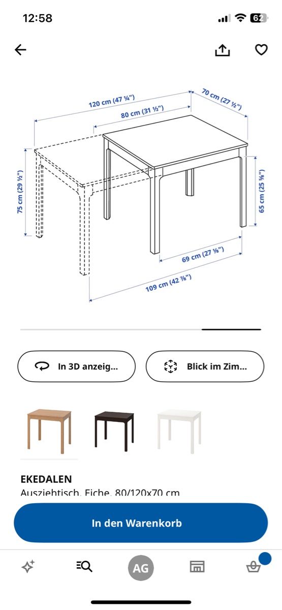 IKEA Ekedalen Ausziehtisch 80/120x70 cm (Gebraucht) in Zürich für