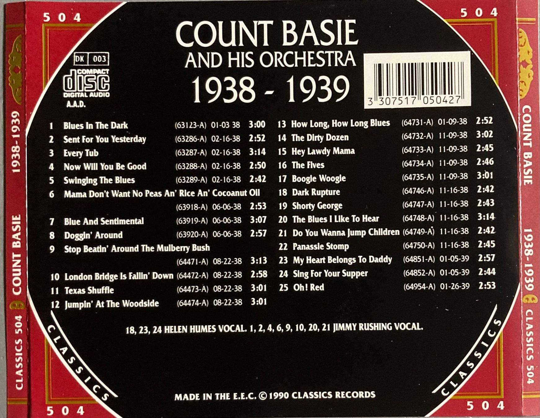 Schallplatten: COUNT BASIE AND HIS ORCHESTRA - 1938-1939 – Gebraucht aus Poliez-Pittet von Newtown-Records 1