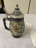 Antiker Bierkrug mit Zinndeckel, Handarbeit, Top Zustand!