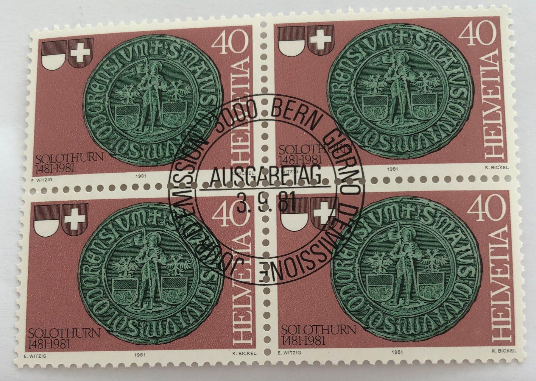 Tutti i francobolli: CH 4 er Block mit Vollstempel    – Usato da Aarau venduto da Billa007