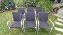 6 Gartenstühle Aluminium Polyrattan dunkelgrau guter Zustand