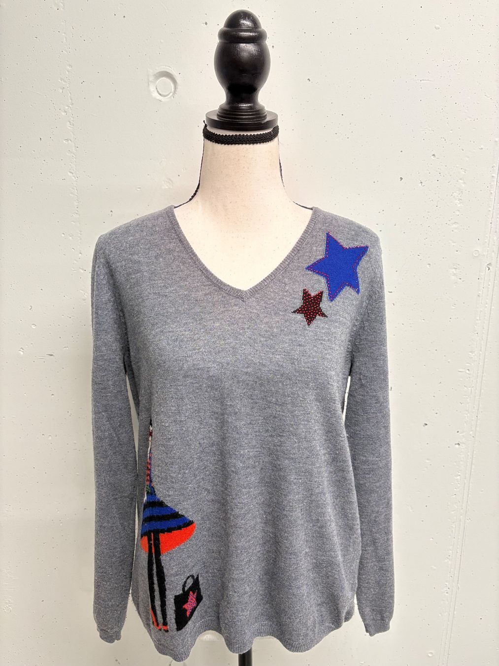 Maglioni & Felpe: Leo&Ugo Pullover mit Motiv Gr. 40 grau Wolle Strass – Usato da Regensdorf venduto da secondchancefashion