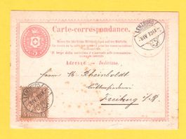 Schweiz Ganzsache + sitzende Helv ins AUSLAND 1873 Lenzburg