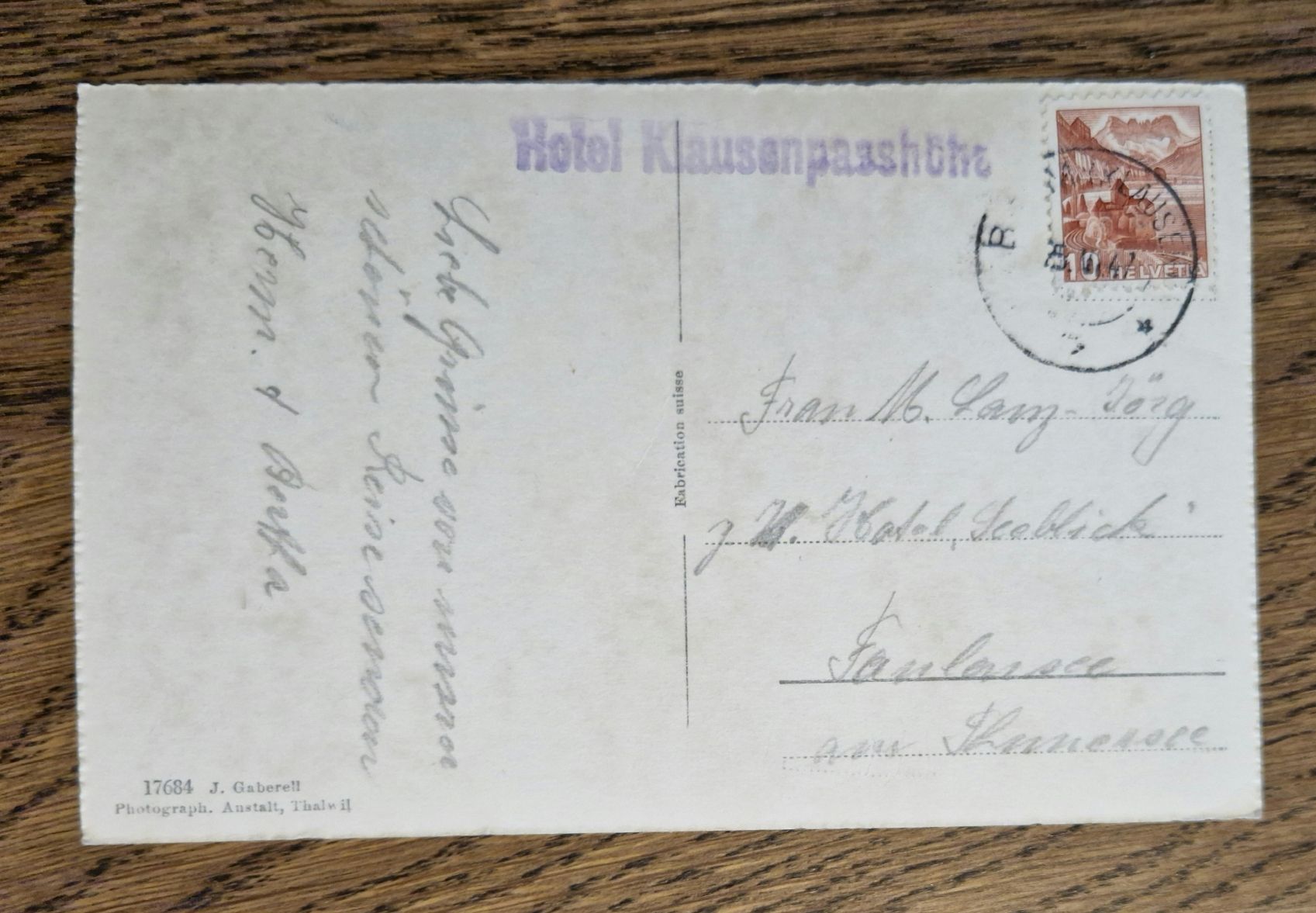 Cartoline postali: Hotel Klausenpasshöhe, Oldtimer 1947 – Usato da Ebikon venduto da Donar50 2